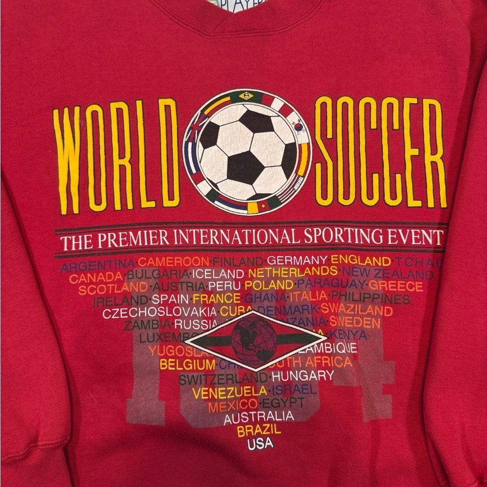 Vintage World Soccer Red Men's Crewneck Sweatshirt - Picture 2 of 8